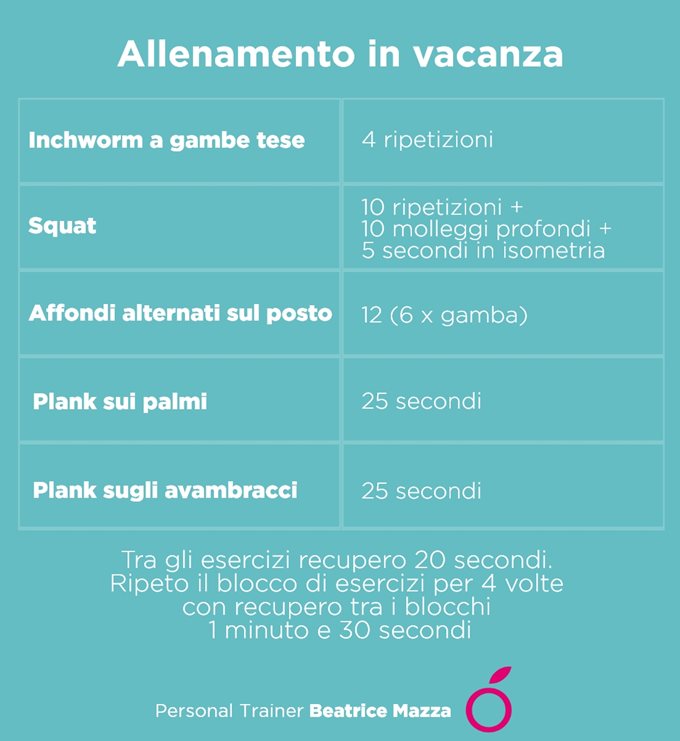 allenamento e esercizi da fare in vacanza